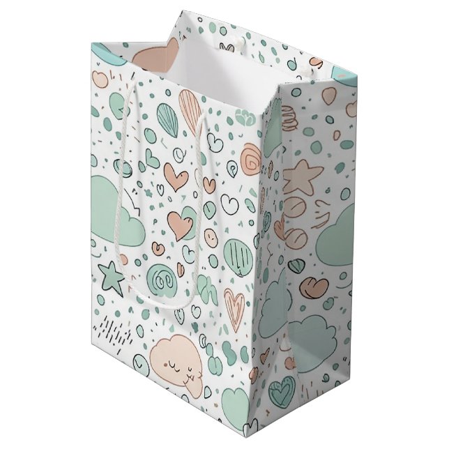 Pastel Hearts & Clouds Watercolor Dream (3) Medium Gift Bag (Front Angled)