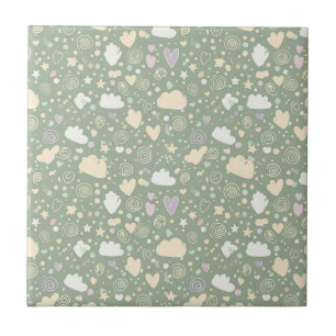 Pastel Hearts & Clouds Watercolor Dream (4) Tile