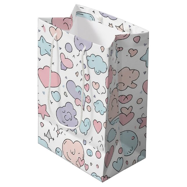Pastel Hearts & Clouds Watercolor Dream (5) Medium Gift Bag (Front Angled)