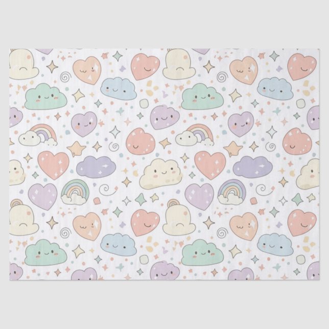 Pastel Hearts & Clouds Watercolor Dream (6) Tissue Paper (Front)