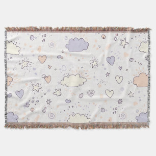 Pastel Hearts & Clouds Watercolor Dream (7) Throw Blanket