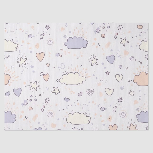 Pastel Hearts & Clouds Watercolor Dream (7) Tissue Paper (Front)