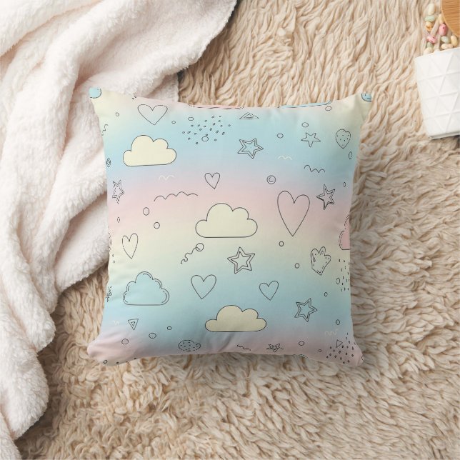Pastel Hearts & Clouds Watercolor Dream (8) Cushion (Blanket)