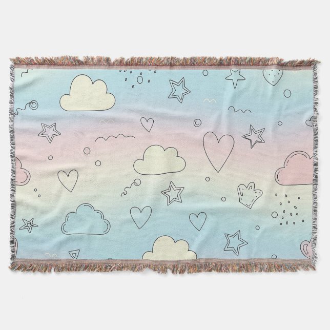 Pastel Hearts & Clouds Watercolor Dream (8) Throw Blanket (Front)
