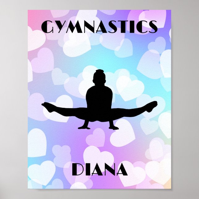 Pastel Hearts GYMNASTICS Personalised Poster (Front)
