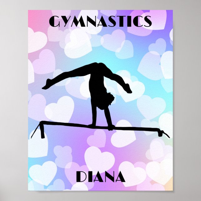 Pastel Hearts GYMNASTICS Personalised Poster (Front)