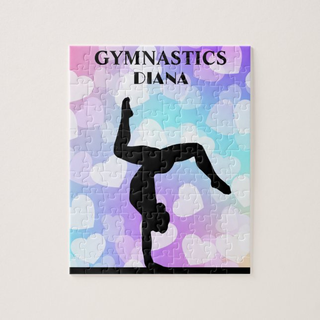 Pastel Hearts GYMNASTICS PUZZLE Personalised (Vertical)
