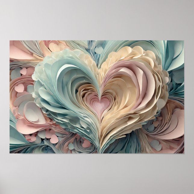 Pastel hearts in cut paper style poster (Front)
