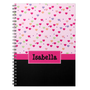 Pastel Hearts on Pink Personalised Spiral Notebook