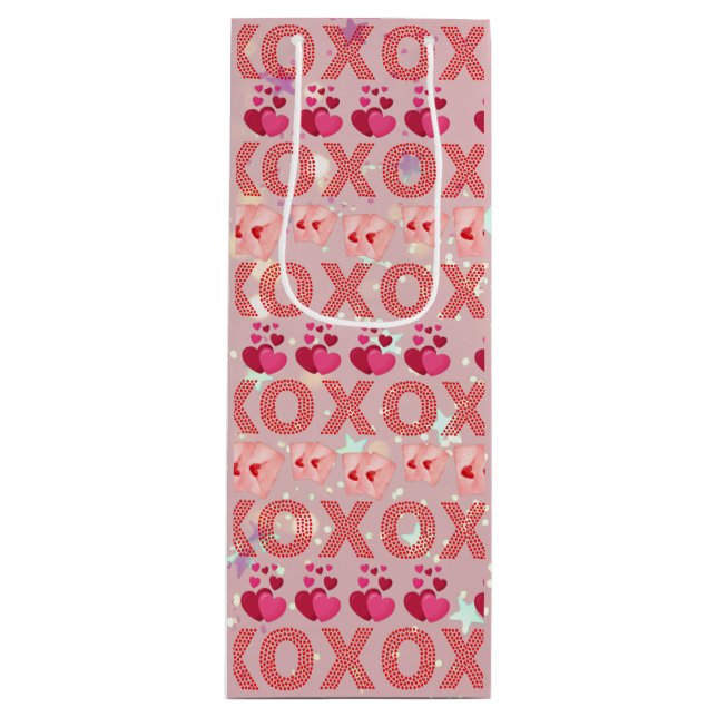 Pastel Hearts Pattern Wine Gift Bag (Front)