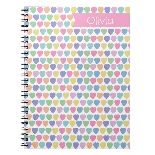Pastel Hearts Personalised Notebook – Custom Name  (Front)