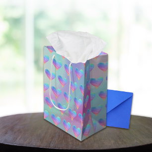 Pastel Hearts Rainbow Pattern Medium Gift Bag