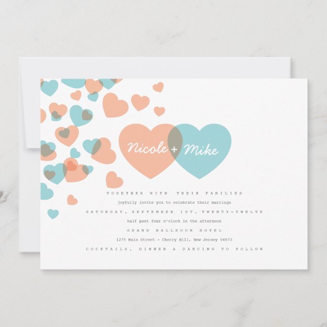 Pastel Hearts Wedding Invitation (Front)