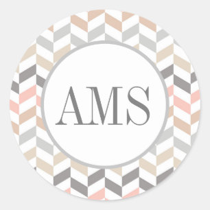 Pastel Herringbone Monogram Classic Round Sticker