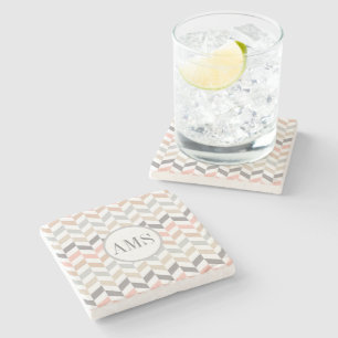 Pastel Herringbone Monogram Personalised  Stone Coaster