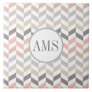 Pastel Herringbone Monogram Personalised  Tile