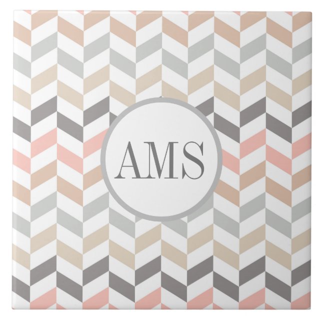 Pastel Herringbone Monogram Personalised  Tile (Front)