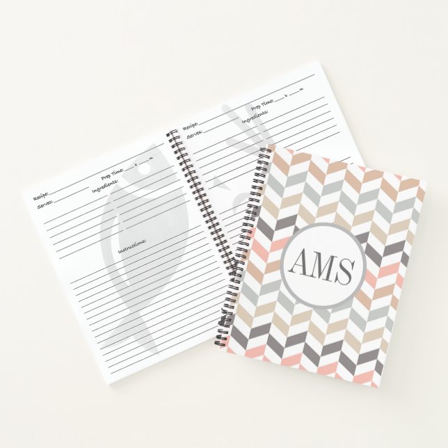 Pastel Herringbone Monogram Recipe Notebook (Inside)