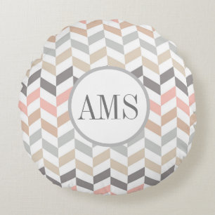 Pastel Herringbone Monogram  Round Cushion