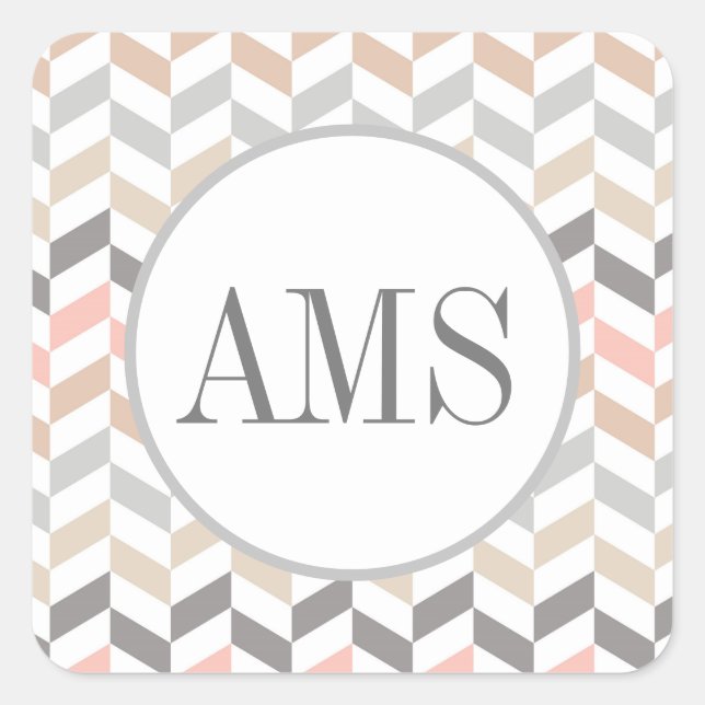 Pastel Herringbone Monogram  Square Sticker (Front)