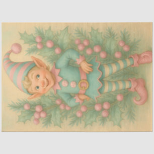 Pastel Holly Christmas Elf Decoupage Tissue Paper