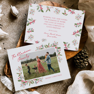 Pastel Holly Christmas Holiday Greeting Photo Card