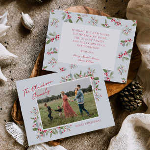Pastel Holly Christmas Holiday Greeting Photo Card
