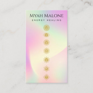Pastel Holographic Gold Chakras Yoga Instructor  Business Card