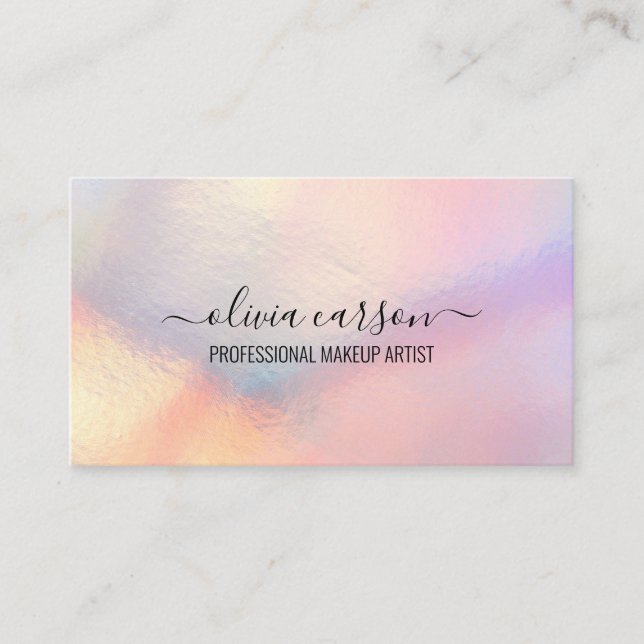Pastel Holographic Hair Makeup Artist Business Card (Front)