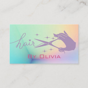 Pastel Holographic Hair Stylist Logo Business Card