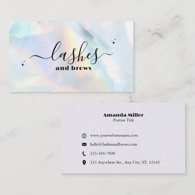 Pastel Holographic Rainbow Profesional Lashes Business Card (Front/Back)