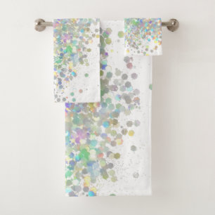 PASTEL HOLOGRAPHIC SPOT WHITE BATHROOM TOWEL SET