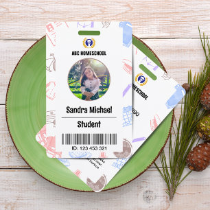 Pastel Homeschool Student ID Card with Photo & Bar ID Badge