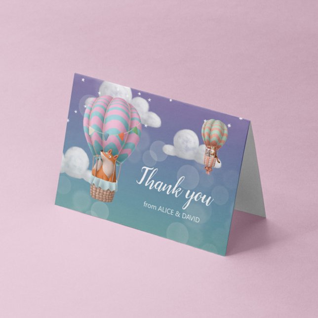 Pastel Hot Air Balloon Animals Thank You Card (Creator Uploaded)