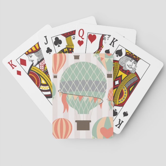 Pastel Hot Air Balloons Rising Pink Striped Sky Playing Cards (Back)
