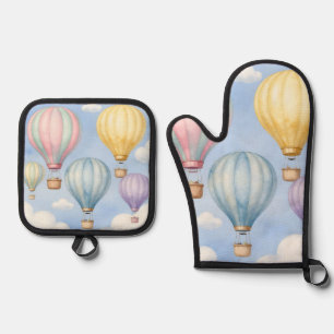 Pastel Hot Air Balloons Sky Oven Mitt & Pot Holder Set