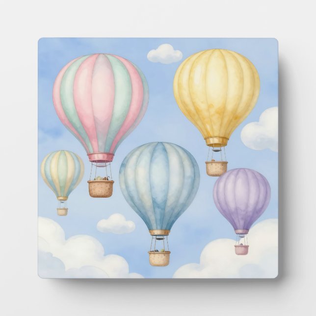 Pastel Hot Air Balloons Sky Plaque (Front)