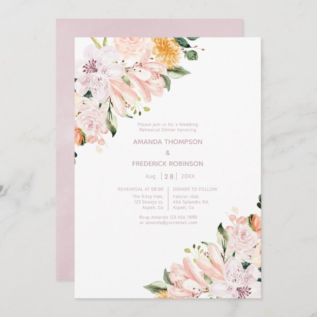 Pastel Hues Floral Rehearsal Dinner Invitation (Front/Back)