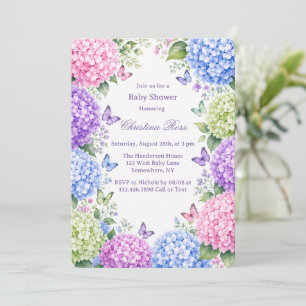 Pastel Hydrangeas and Butterfly Baby Shower Invitation