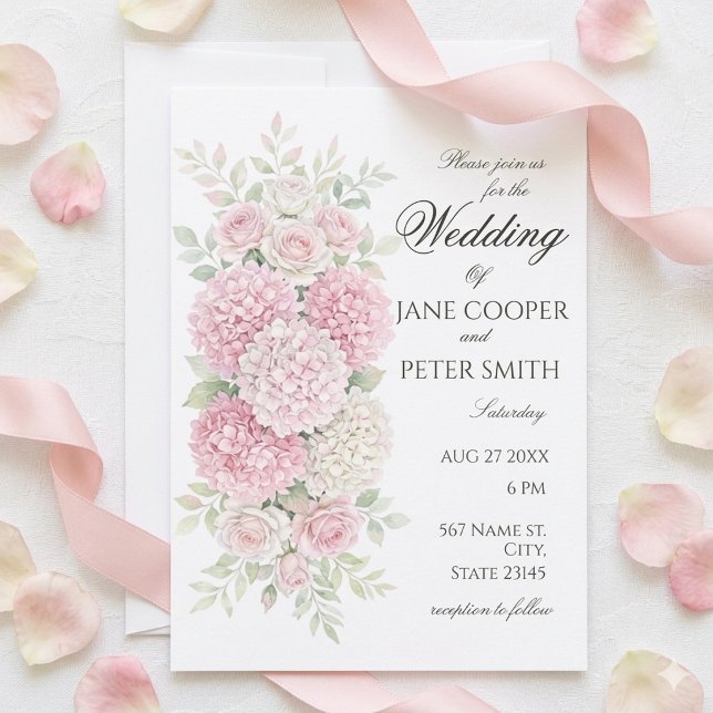 Pastel hydrangeas and roses Budget Wedding  Invita Invitation (Creator Uploaded)