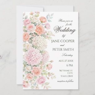 Pastel hydrangeas and roses. Budget Wedding Invitation