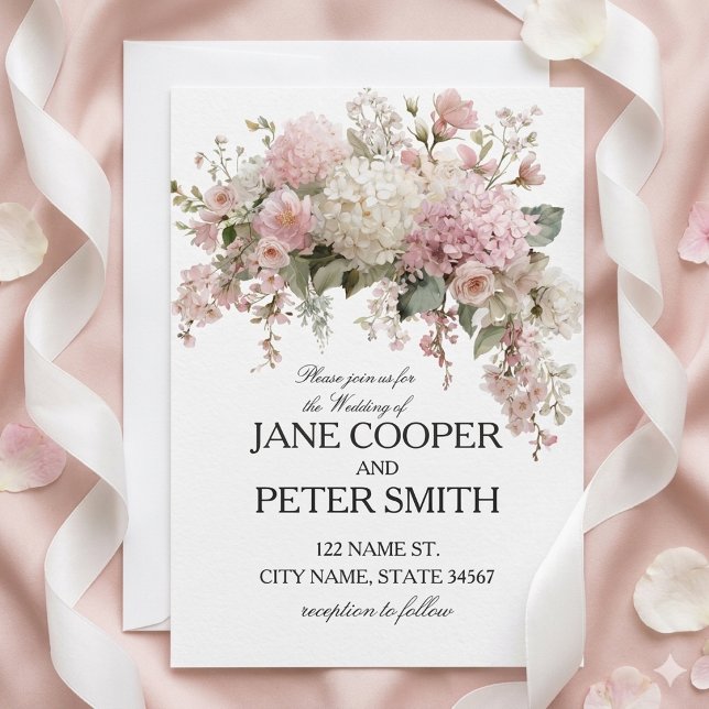 Pastel hydrangeas and roses Budget Wedding Invitation (Creator Uploaded)
