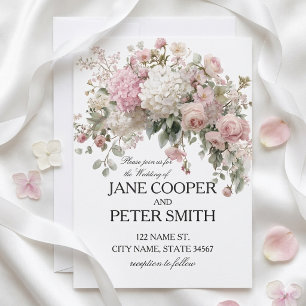 Pastel hydrangeas and roses Budget Wedding Invitation