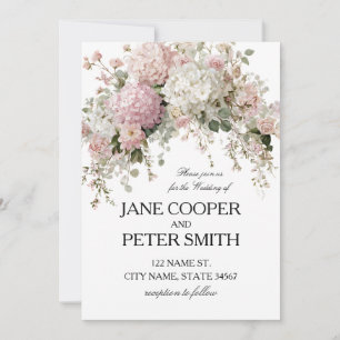 Pastel hydrangeas and roses Budget Wedding  Invitation