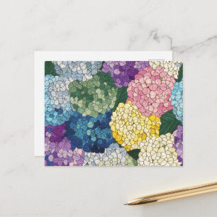 Pastel Hydrangeas Floral Faux Stained Glass Look Postcard