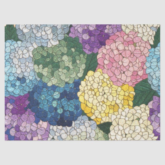 Pastel Hydrangeas Floral Faux Stained Glass Tissue Paper (Front)