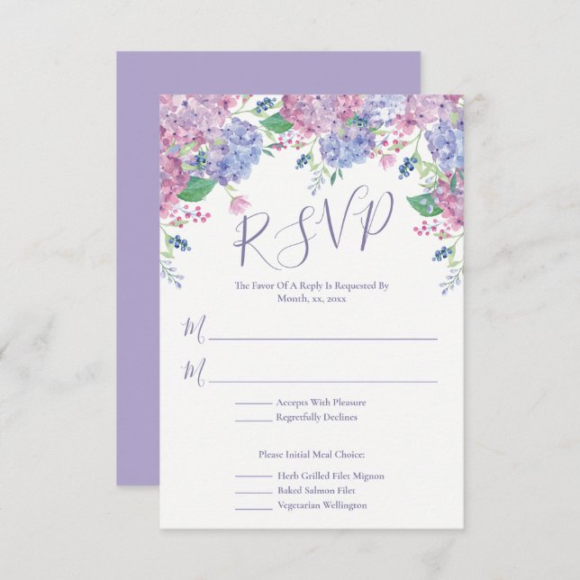 Pastel Hydrangeas, Floral Wedding RSVP Card (Front/Back)