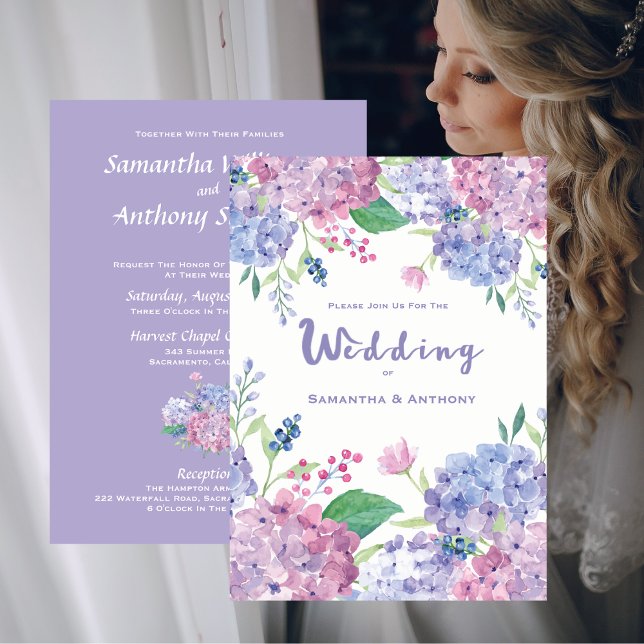 Pastel Hydrangeas Purple Wedding Invitation (Pastel Hydrangeas Purple Wedding Invitation)
