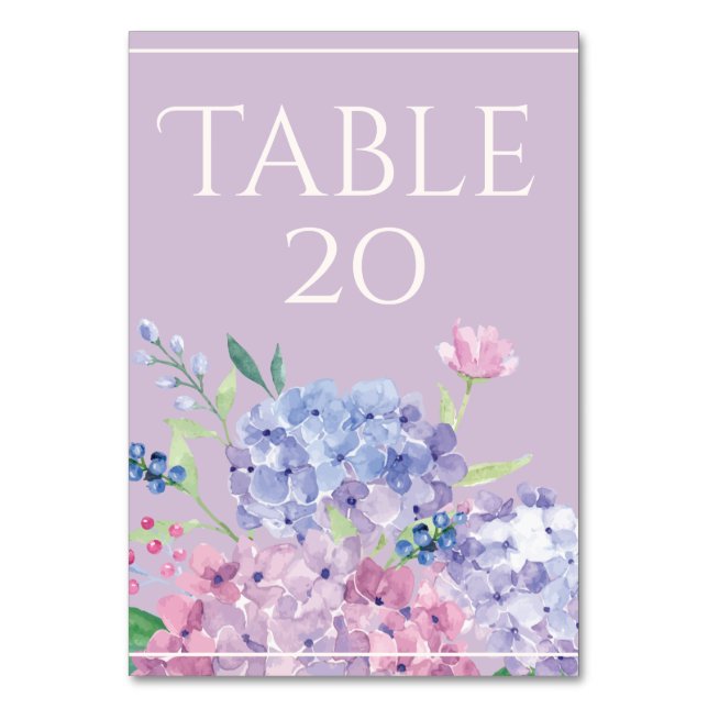 Pastel Hydrangeas - Vertical 3.5" x 5" Tablecard Table Number (Front)