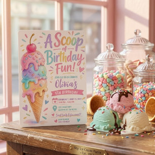 Pastel Ice Cream Birthday A Scoop of Birthday Invitation